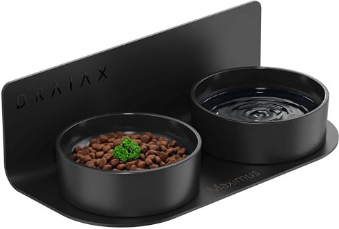 DRAIAX ElegantFeed S Katzennapf Hundenapf aus Keramik erhöht einfach abnehmbar – Fressnapf, Hundebar für Katzen und kleine Hunde – Futterstation, Futternapf in schwarz zur Wandmontage