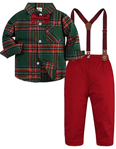 mintgreen Baby Kinder Anzug Set Junge, Kinderanzug Hochzeit Taufkleidung Hosenträger Hosen Bekleidung, Khakifarbe