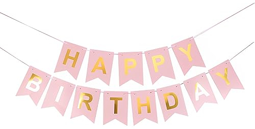 Redreo Geburtstag Wimpelkette Happy Birthday Banner 5 Meter, Geburtstag Deko Zubehör Party Dekoration Banner Geeignet für alle Altersgruppen (Rosa)