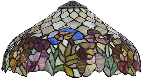 BOTOWI 16 Zoll Tiffany Buntglas Einzelner Lampenschirm Bunte Rose Tischlampe Schirm Hängelampe Hängelampe Stehlampe Ersatzschirm Rot Blau Blume Grün Blätter
