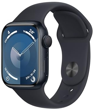 Apple Watch Series 9 (GPS, 41 mm) Smartwatch mit Aluminiumgehäuse und Sportarmband S/M in Mitternacht. Fitnesstracker, Blutsauerstoff und EKG Apps, Always-On Retina Display, Wasserschutz