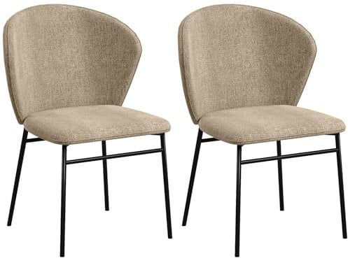 HOMCOM Lot de 2 chaises de Salle à Manger, Chaise de Cuisine, Assise rembourrée en Tissu Aspect Lin, Pieds en Acier Stable, Chaise de Salle de Bureau, Design Moderne, Marron Clair