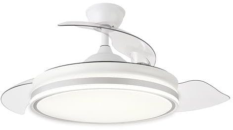YOEVU EOS PLUS - Ventilador de Techo con Luz | Compatible con Alexa y Google Home | Motor DC Silencioso 6 Velocidades | Aspas Retráctiles | Luz Regulable 7200 lm | Control App y Remoto, Metal