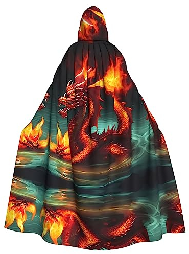 Siulas Umhang mit Kapuze, Fuchsia-Rose, für Halloween, Weihnachten, Kostüme, 147,3 cm, Schwarz, Drachenkönig im Feuer, One size