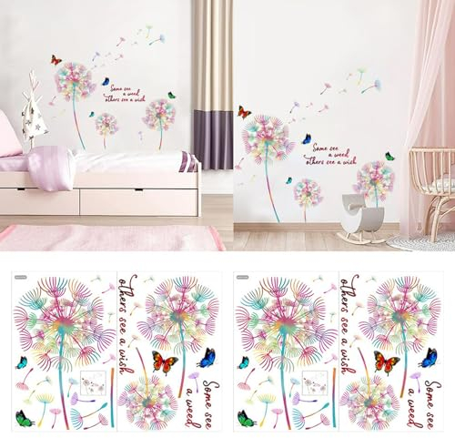 2 Sets Wandtattoo Pusteblume,Blumen Wandtattoo für Kinderzimmer Mädchen,Bunt Wandsticker Löwenzahn für Schlafzimmer,Pflanzen Blumen Wandaufkleber für Wohnzimmer Babyzimmer Küche Fenster Tür Wanddeko
