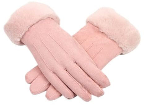 Guanti per la Stagione Fredda Giacca in Pelle Autunno/Inverno, Giacca Pieghevole Calda, Spessa, Spessa, Color Cipria, Tangibile Guanti Invernali
