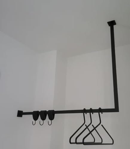 Homemetall Kleiderstange L-Form schwarz aus Metall - Garderobenstange L-Form 50 kg Traglast - Kleiderstange Ecke B80cm x H30cm - in Handarbeit hergestellt & pulverbeschichtet