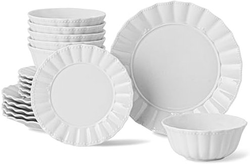 HOMBENE DINNERWARE NOT ONLY FOR DINNER HOMBENE Teller und Schüssel-Sets, 18-teiliges Porzellan-Geschirr-Set für 6 Personen, Keramikgeschirr, modernes Porzellan-Geschirr, Wellenmuster