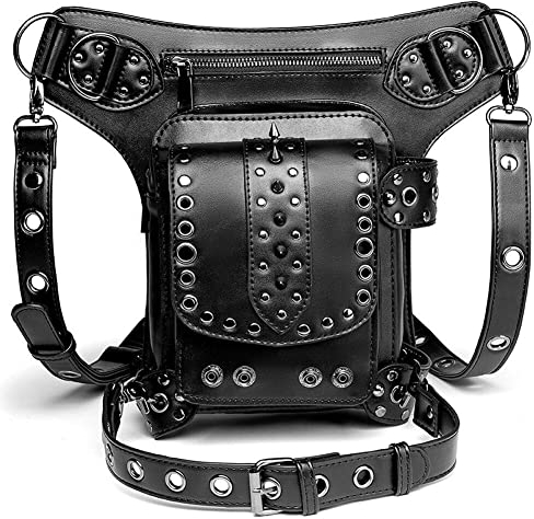 Tsffae Steampunk-Tasche, Retro-Punk-gürteltasche, Multifunktionale Gothic-hüfttaschen, Trendige -Nieten-umhängetasche, Taillen-Messenger-Packungen Für Männer Und Frauen
