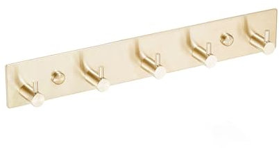 QNIIAED Coat Hooks Wall Mounted,Multipurpose Modern Stainless Steel Screw in Door Hook Metal Heavy Duty Coat Rack Row of Hook Hanger Towel Robe Clothes Hat Hook for Bathroom（Brushed Gold 5 Hooks）
