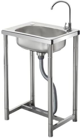 Edelstahl Single Bowl Waschbecken Spülbecken,Gewerbliche Restaurant Ausgussbecken mit Wasserhahn Multifunktions Waschtisch für Außen Innen Küche Restaurant (50x40x75cm)