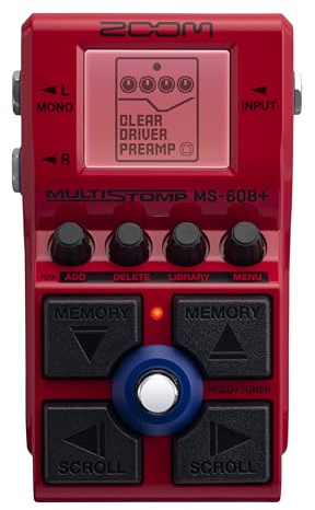 Zoom MS-60B+ bass multi-effect pedal | simulation of famous amplifiers and sound-defining preamps | plus 75 effects like overdrive | octaver | filter | modulation | synths | distortion and more | red