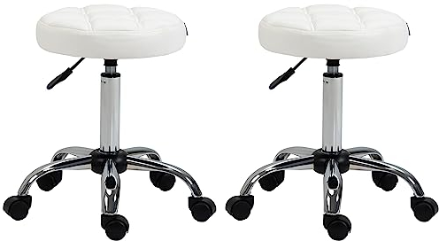 Vinsetto Rollhocker Höhenverstellbarer Arbeitshocker, Drehbarer Salon Hocker für Büro Massage Kunstleder Weiß Ø35,5 x 51-67 cm