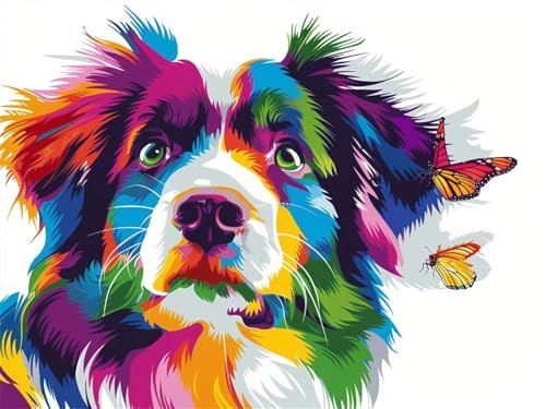 DIY Hund Malen nach Zahlen Erwachsene (Rahmenlos), Malen Nach Zahlen Schmetterling Handgemalt Ölgemälde Kit für Anfänger und kinder Kreativ Set für Erwachsene, Mädchen Geschenk Wanddeko 20x30cm Z4-78