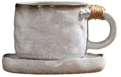 CAPIJIONG Set di tazze da caffè da 300 ml/10 oz retrò creativo giapponese semplice forno tazza da caffè - tazza da caffè antico pizzico a mano disco - bianco avorio