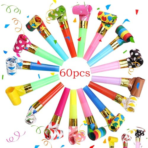 60 Stück Tröte, Kindergeburtstag Zubehör, Partyspass Scherzartikel, Lustige Spielzeuge Für Neujahr, Geburtstag, Weihnachten, Kinder Party