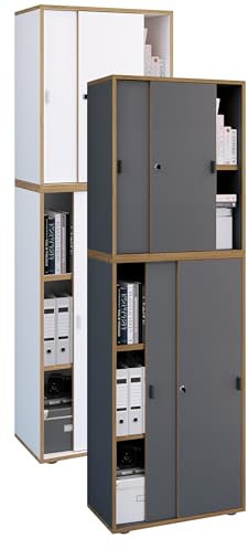 VCM Holz Büroschrank Ordner Aktenschrank Büromöbel Schrank Salia 5-Fach Breite 60 cm Schiebetüren
