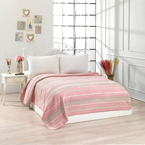 Nilstar Throw Blanket, Double Size Cotton, Modern Warm & Lightweight, No Fade, No Pilling, Perfect Bedspread & Blankets and Throws, Cozy Throws for Sofas Large (Pink, Double)