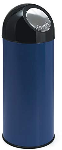 PROREGAL Klassischer Abfallbehälter mit Pushdeckel und Inneneimer | 55 Liter, HxBxT 84x31x31cm | Metall | Blau