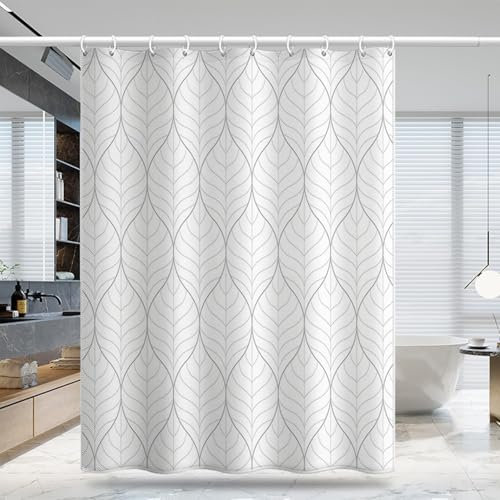 Calefee Rideau de Douche 150 par 200, Rideau Salle de Bain Douche Polyester Motif Feuilles, Rideau de Douche avec Ourlet Lesté Imperméable