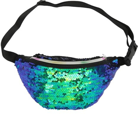 Bauchtasche Pailletten Damen, Tasche Meerjungfrau, Glitzer Gürteltasche Grün Schwarz, 80er, 90er Jahre Damen Mädchen Retro Accessoires für Karneval, Fasching, Mottoparty, Festival Party Sport