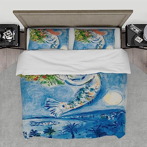 WEECHAINGE 3-teiliges abstraktes Meerjungfrauenmuster Bettbezugsset Atmungsaktiv Ganzjahres Polyester Blaue Bettwäsche mit Reißverschluss Maschinenwaschbar 140x200 cm