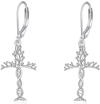 YFN Tree of Life Earrings Sterling Silver Cross Tree of Life Jewelry Gifts for Women Mother