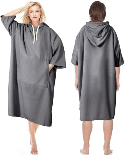 Badeponcho Damen & Herren mit Kapuze - Weicher Mogenmantel mit Tasche - Handtuch als Umziehhilfe für Strand und Wassersport - Bademantel für Strand, Schwimmbad, Zuhause - Surf Poncho für Erwachsene