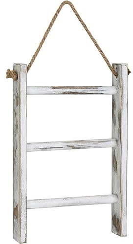 Rustikale Vintage Holz Handtuchleiter für Badezimmer, Wandmontage Handtuchhalter mit Aufhängerseil für Badezimmer & Wohnzimmer