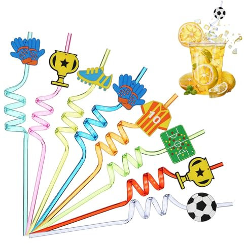 Bvtpoyy 8 Pieces Reusable Straws, Plastic Straws, World Cup Party Straws, Suitable for Cartoon Animal Accessories, Dishwasher Safe, Flexible Drinking Cups for Toddlers, Juice, Milk and Smoothie Acces