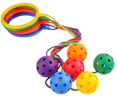 LUFEIS Ankle Skip Balls, 6PCS Skip Ball Ankle Toys for Kids, 5.9-Inch Diameter Ankle Ring with Ball, Swing Balls with 22 Inch Rope for Boys Girls, Indoor Outdoor Game Fitness Toy for Kids
