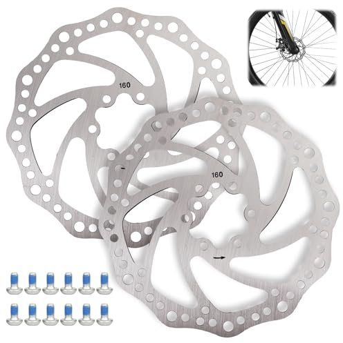2 Pezzi Disco Freno per Bicicletta 160mm, Freno a Disco Rotore con 12 Bulloni, Rotori Freno Disco Per Bicicletta in Acciaio Inox, per la Maggior Parte della Bici da Strada Mountain Bike BMX MTB