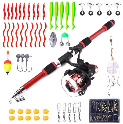 Angelset für Kinder, 1.8m Kinder Angelset mit Angelrolle und Köder Set, Kinderangel Starter Set, AngelSET Kinder für Jungen, Mädchen, Anfänger Oder Jugendliche