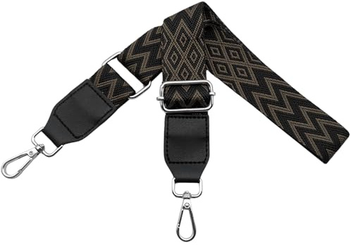 Correa para Bolsos Bandolera Correa de Hombro Bandolera Correa Ajustable con Cuero, 3.8cm Anchura con Mosquetón Plateado para Bolsos Cruzados Mano, Negro/Caqui, W12