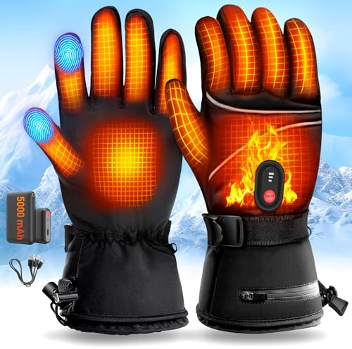 DeeprBetter Beheizbare Handschuhe Damen Herren, 5000mAh Akku Beheizte Handschuhe mit Heizung, Wasserdicht Motorradhandschuhe Beheizbar mit 3 Stufen,Touchscreen Beheizte handschuhe Motorrad,Ski,Fahrrad