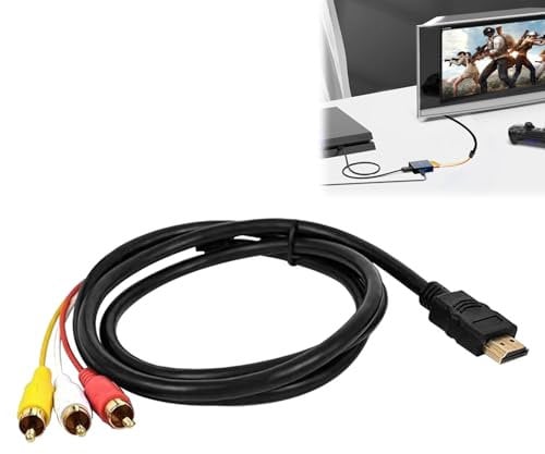 Red Yellow White Cable to HDMI, Rca to HDMI Adapter, 1.5m (59 inches) 3 RCA Cable, Audio Video AV Converter for 1080P HDTV DVD LCD Projectors Transmitter