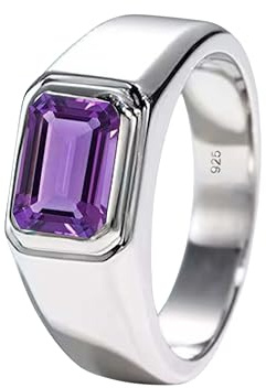 Anello da uomo Gems Vibes con ametista viola, in argento sterling 925, con sigillo, per uomo, con pietra portafortuna di febbraio, in oro giallo, taglia 6