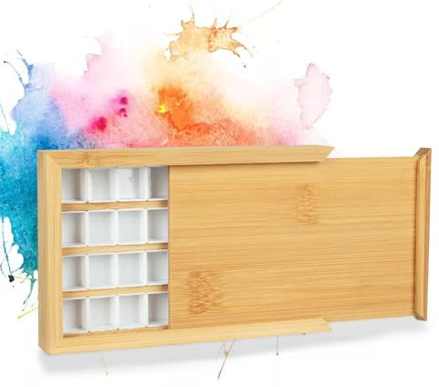 KOVNISE Paleta de Pintura de Madera para Acuarelas con Tapa Paleta de Pintura Acrílica Extraíble con 36 Rejillas para Pintores del Ejército Pintores de Acuarela Artistas Principiantes Paletas de