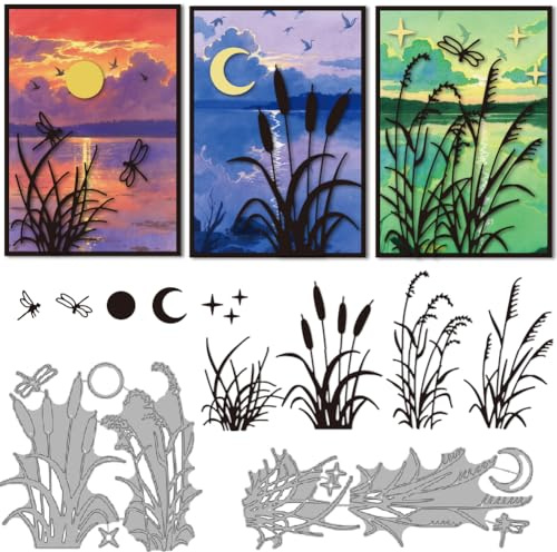 DELORIGIN Schilf Libellen Metall Stanzformen Gras Stanzungen Für Die Kartenherstellung Dekorative Prägeschablonen Stanzformen Vorlage Für DIY Scrapbooking Fotoalbum