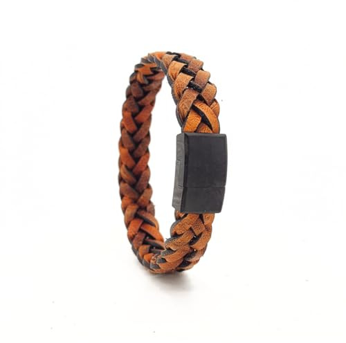 Armband Herren Leder – Premium Lederarmband Mann – Geschenkidee, Geschenk für Männer - Handgefertigtes, geflochtenes Lederamband mit Magnetverschluss aus Edelstahl mit Schmuckschachtel
