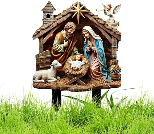 Generisch Außen Weihnachts Gartenstecker | Weihnachts Acryl Krippen Gartenstecker,Heilige Zeichen Deko Für Garten Balkon Terrasse Wohnzimmer Vorgarten Deck