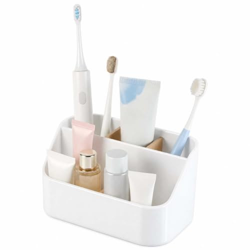 OSDUE Zahnbürstenhalter, Toothbrush Holder mit Bambus Trennwände, 5 Fächer, Elektrische Zahnbürste Halter, Badezimmer Organizer, für Wohnzimmer, Eitelkeit Countertop, Büro