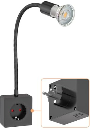 ledscom.de Steckdosenlampe LESCH Leselampe, chrom/schwarz inkl. GU10 LED (weiß, 8,2W, 1179lm, 33°)