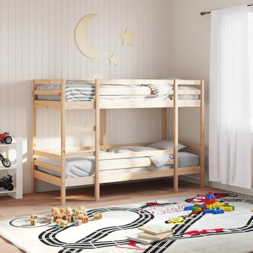 QJBSAVVA Etagenbett Kiefer 80x200 cm Massivholz, Rustikales Etagenbett mit Leiter, Platzsparendes Doppelstockbett für Jugendzimmer & Gästezimmer, 205,5 x 87,5 x 142 cm