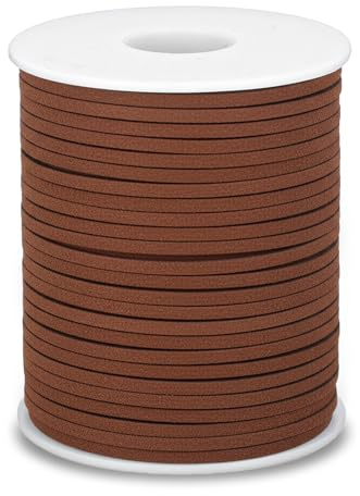 3mm X 50 Yards Flat Leather Cord, Brown String Leather Strips Suede Ribbon for Jewelry Making, Faux Leathers String Leathers Boot Laces for DIY Craft, Necklace, Bracelets (Dark Brown)