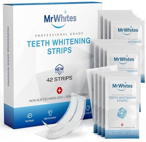 Professional Teeth Whitening Strips 21 Treatments – Pap+ Strips for Sensitive Teeth, Removes Coffee, Wine & Smoking Stains, Enamel Safe, Non-Slip, 42 Strips with Mouth Opener