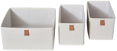 LOVE !T STORE !T – Schrank Organizer 3er Set aus Leinen | Schubladen Organizer Kleiderschrank & Wickelkommode | organizer schrank | Beige | 15x30x15 cm & 30x30x15 cm