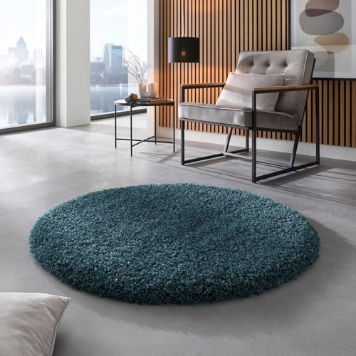 Taracarpet Shaggy Hochflor Langflor Teppich Twilight Luxus Qualität aus Belgien geeignet fürs Wohnzimmer Schlafzimmer und Kinderzimmer 5544 Petrol 160x160 cm rund