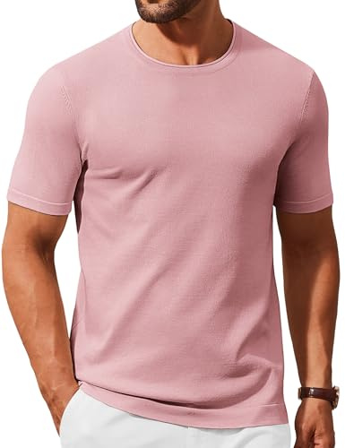COOFANDY Magliette da Uomo a Maniche Corte lavorate a Maglia Scollo Rotondo Casual