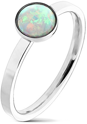 Tapsi´s Coolbodyart® Fingerring Edelstahl Silber mit weißem Opal Größe : 9/19/60